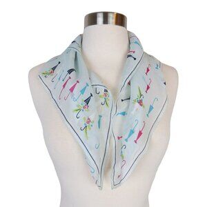 VINTAGE Light Blue & Pink Novelty Print Umbrella Rayon Silk Scarf Square Japan